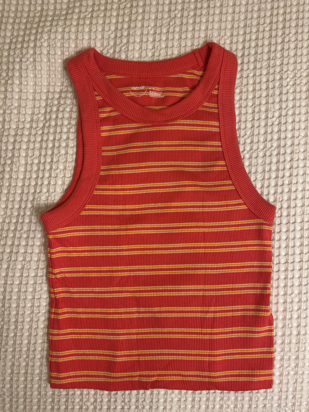aerie Pink and Orange Striped Ribbed Tank Top